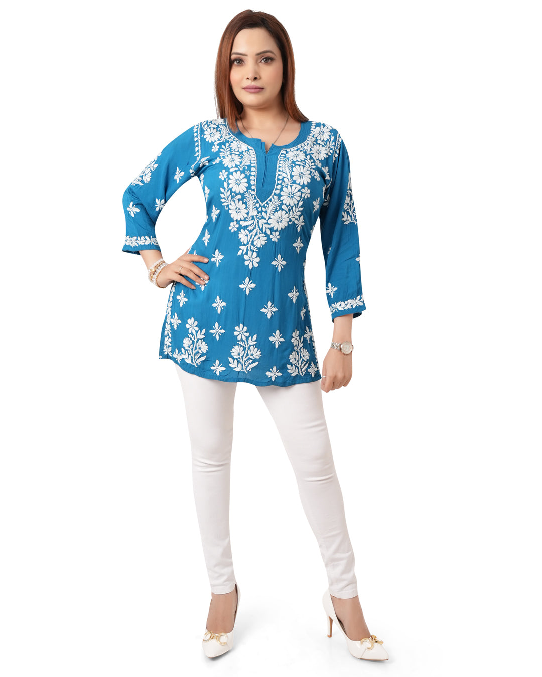 Blue Short Chikankari Kurti