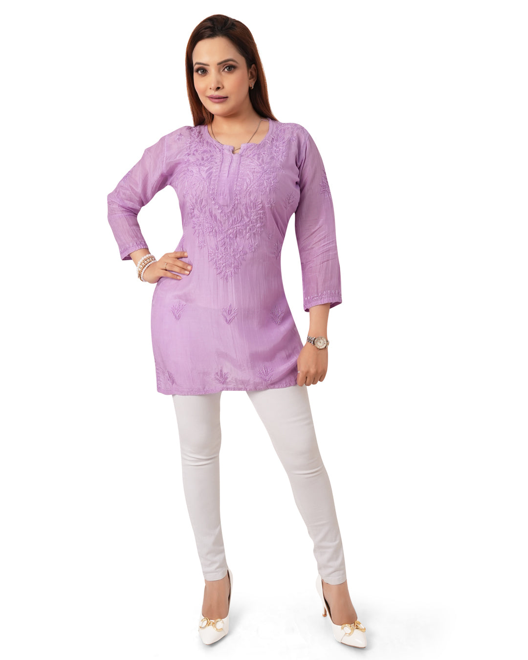 Lavender Short Chikankari Kurti