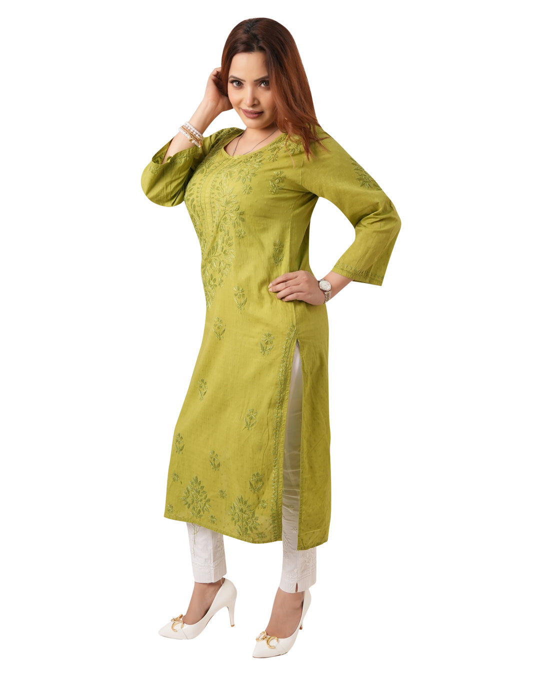 Lime Chikankari Kurti