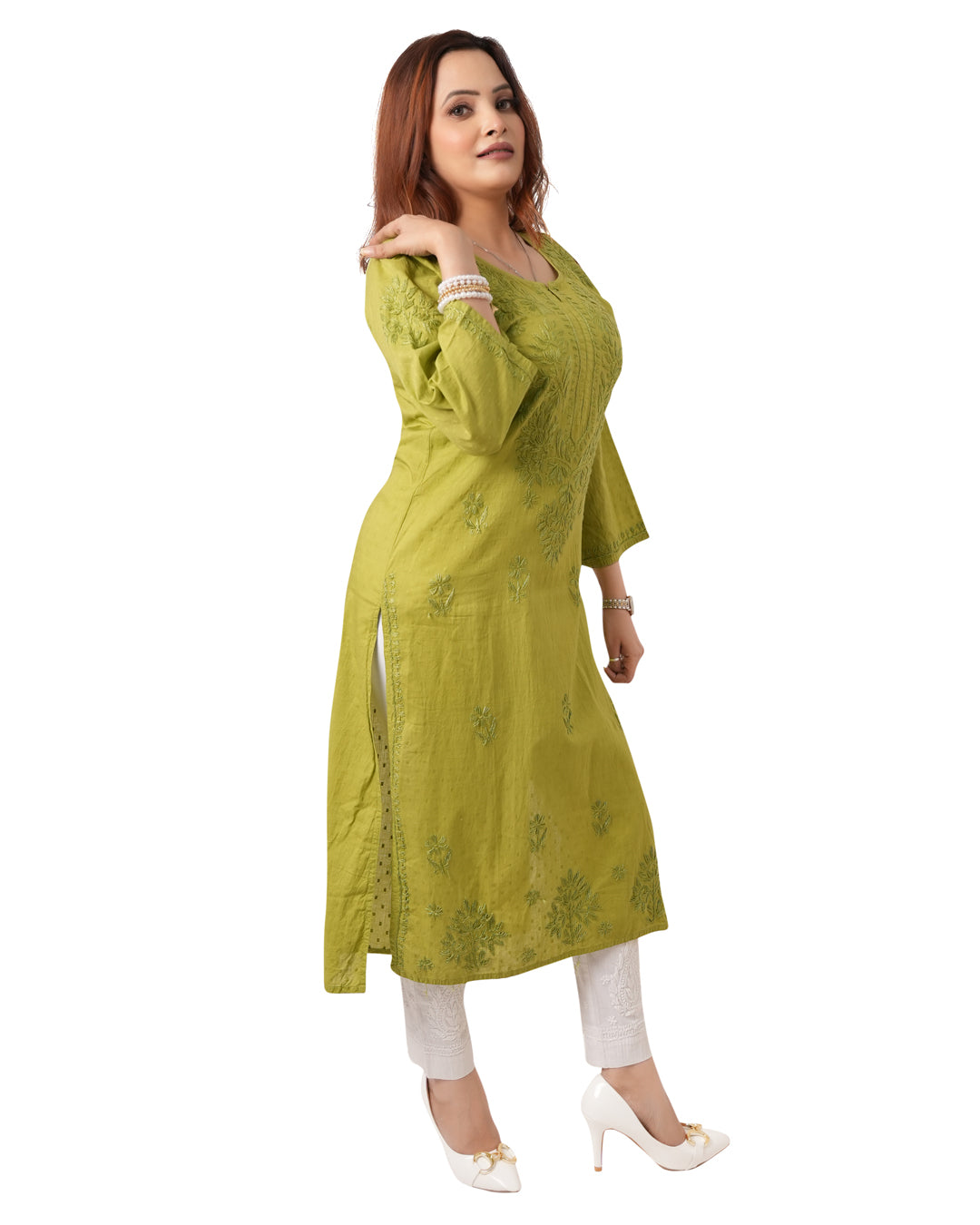 Lime Chikankari Kurti