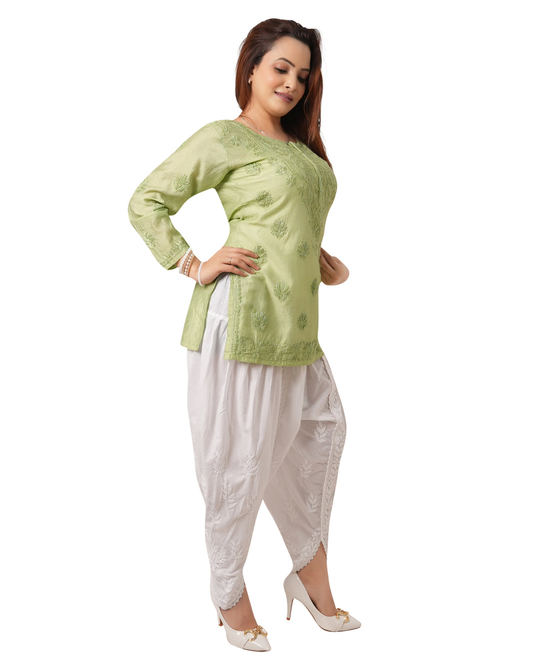 Green Short Chikankari Kurti