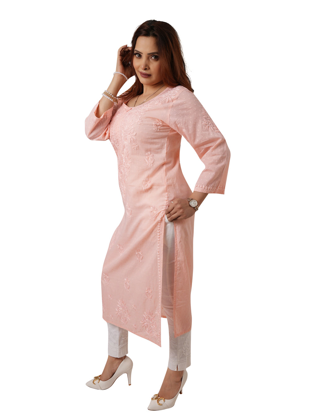 Beige Chikankari Kurti