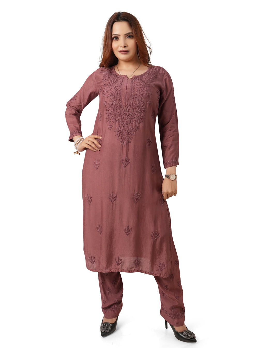 Brown Chikankari Set