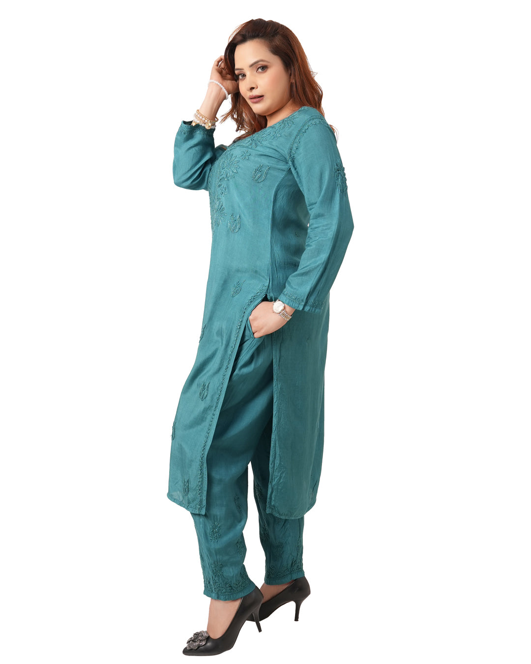 Green Chikankari Set