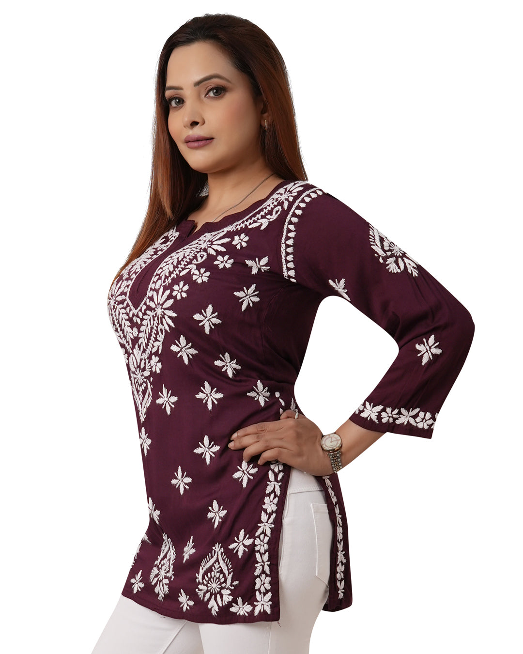 Maroon Short Chikankari Kurti