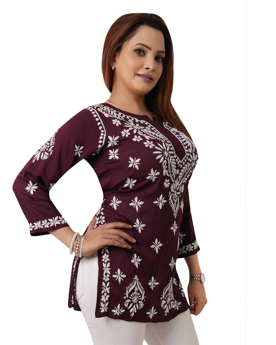 Maroon Short Chikankari Kurti
