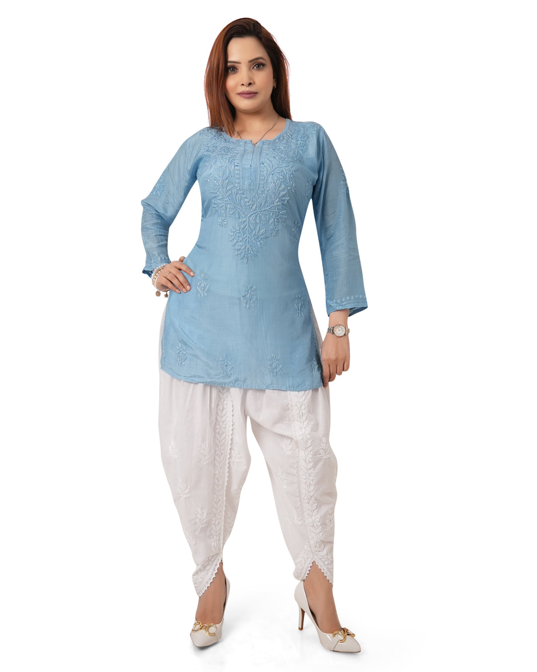 Blue Short Chikankari Kurti
