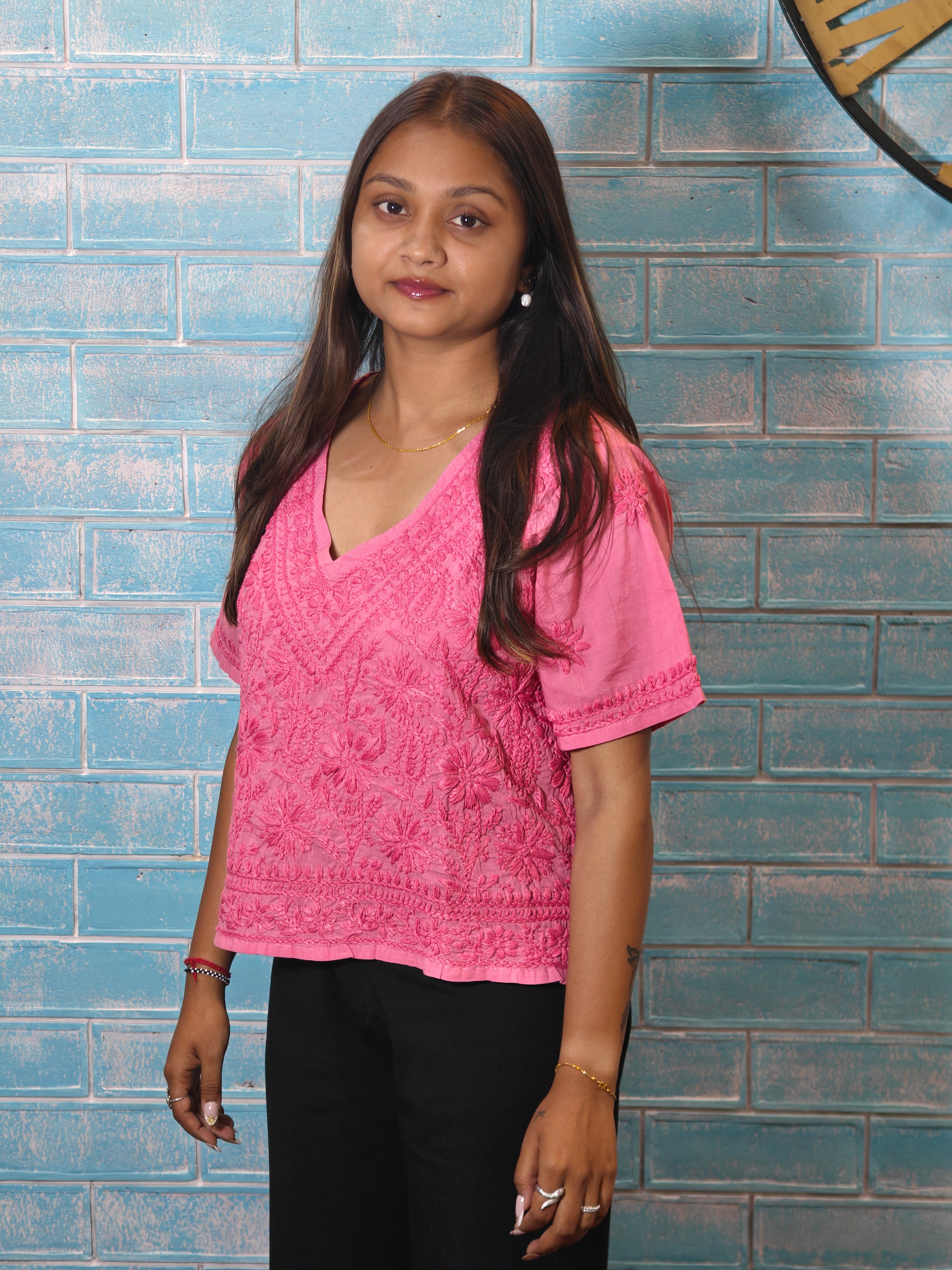 Pink Short Sleeve Crop Top