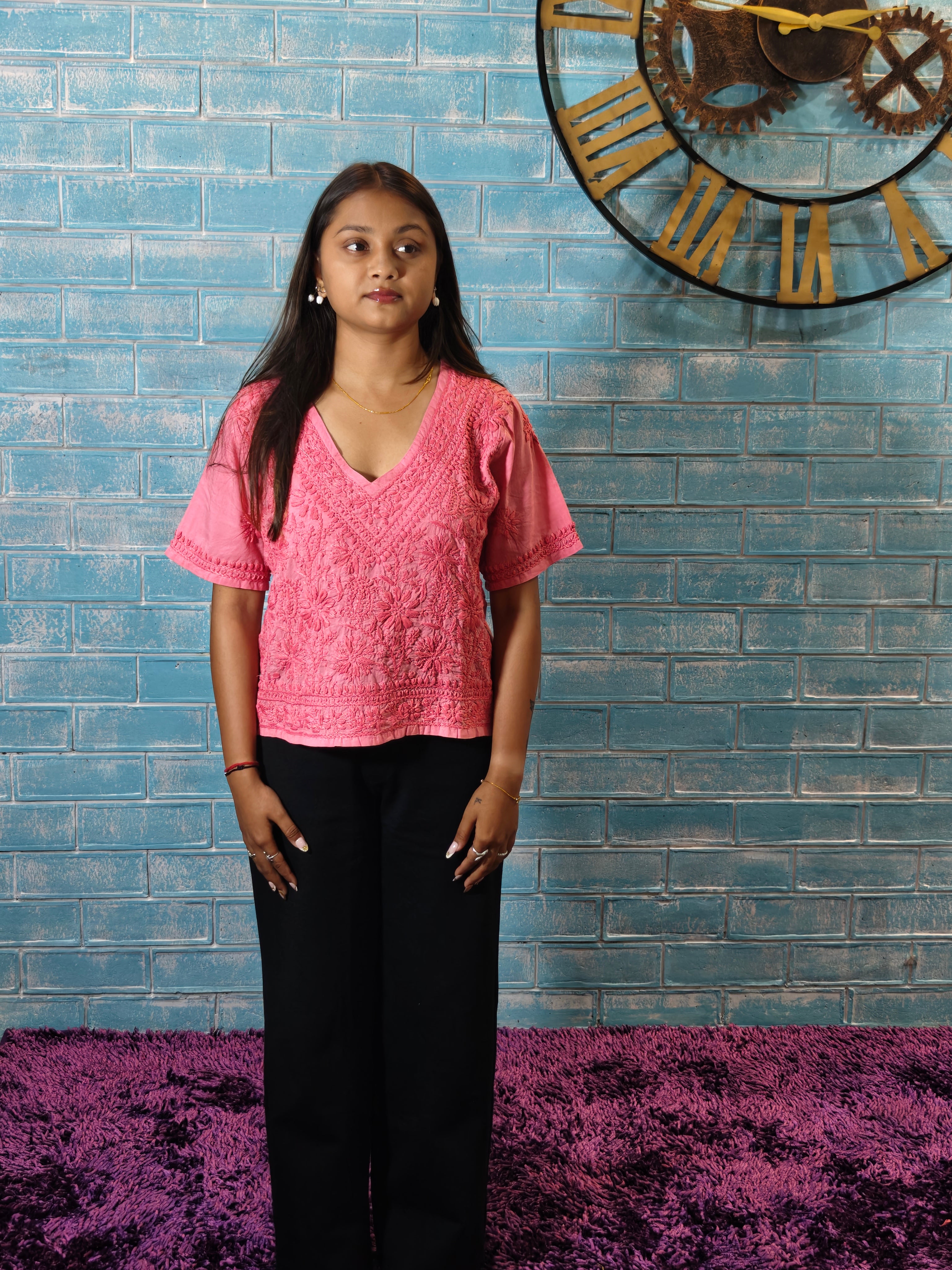 Pink Short Sleeve Crop Top