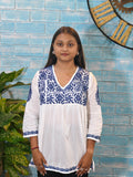 White w/Blue Embroidery Short Top