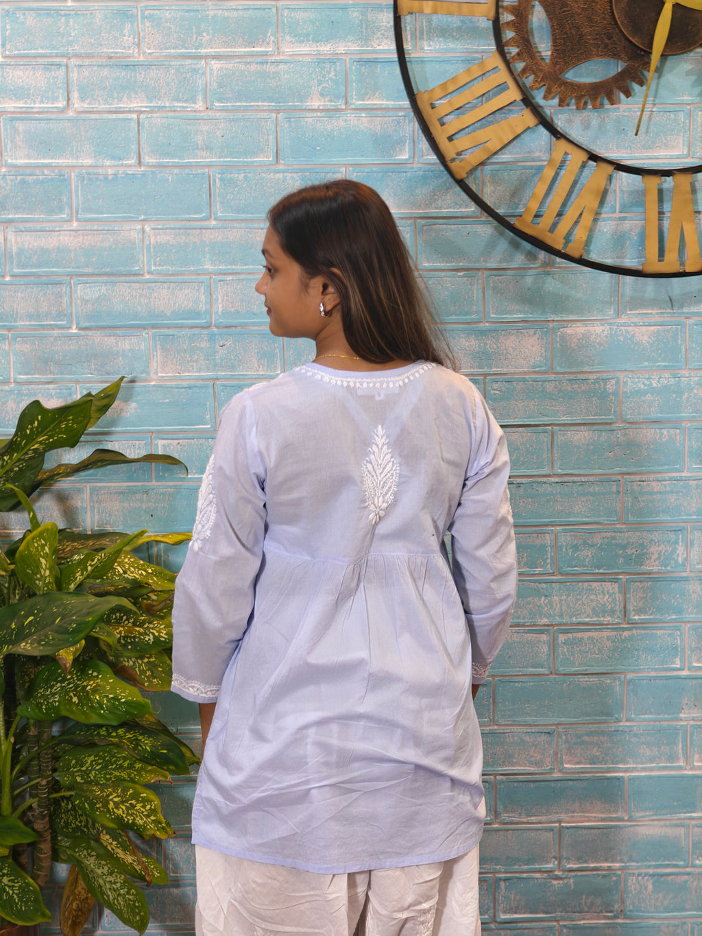 Blue w/white Embroidery Short Top