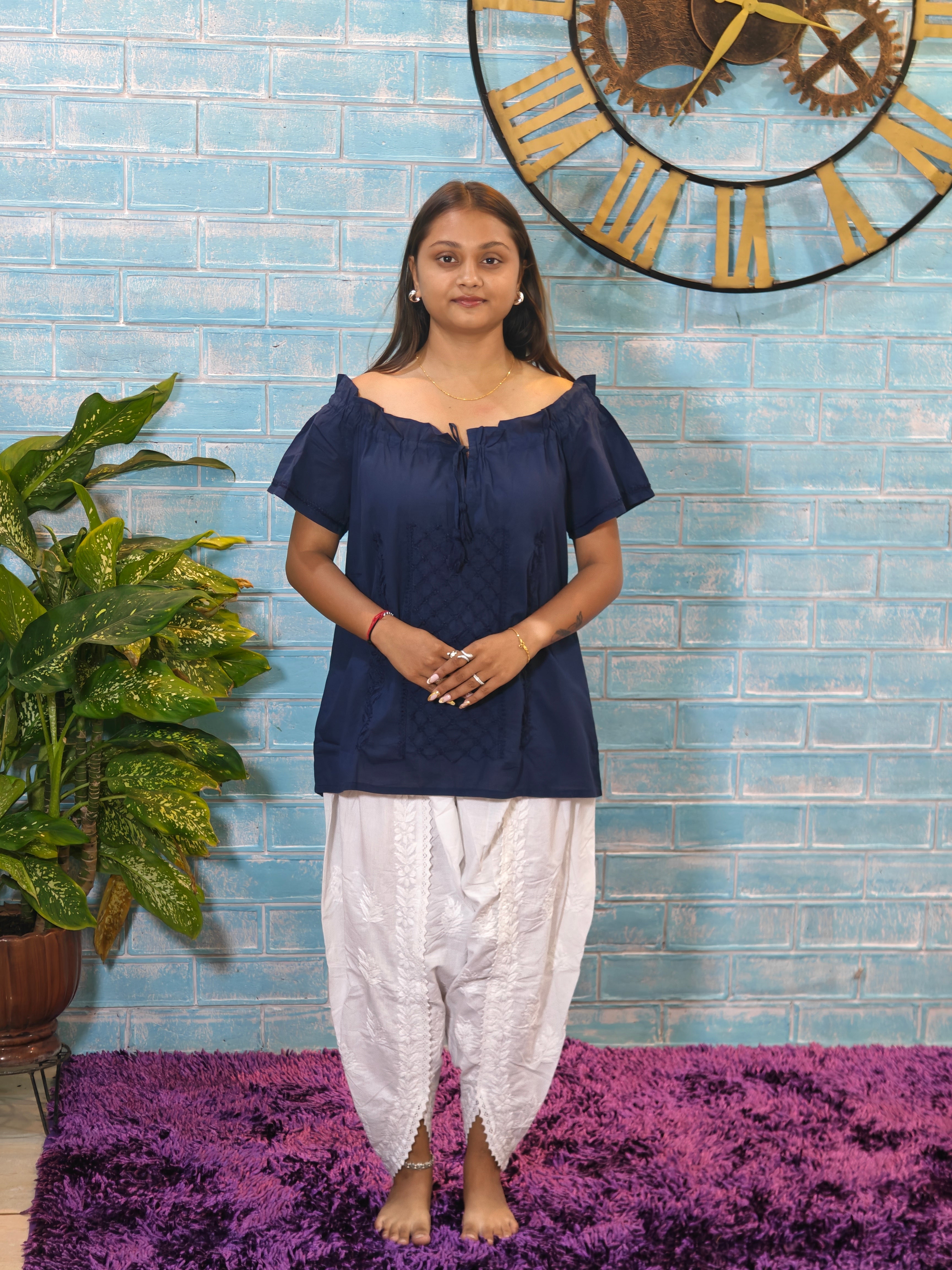 Navy Blue Short Sleeve Top