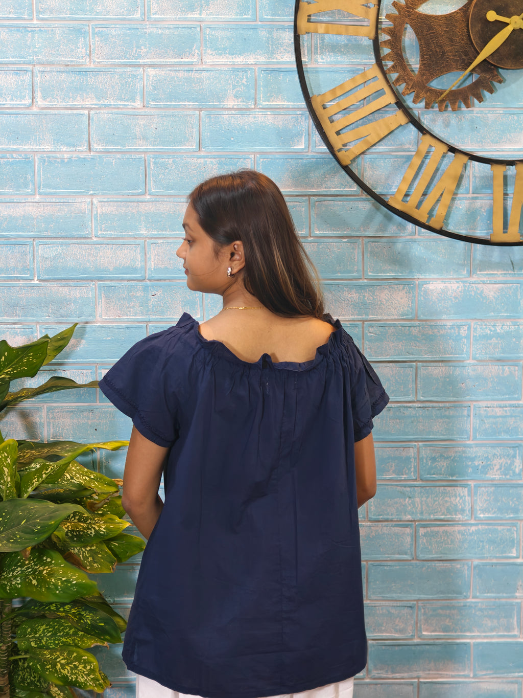 Navy Blue Short Sleeve Top