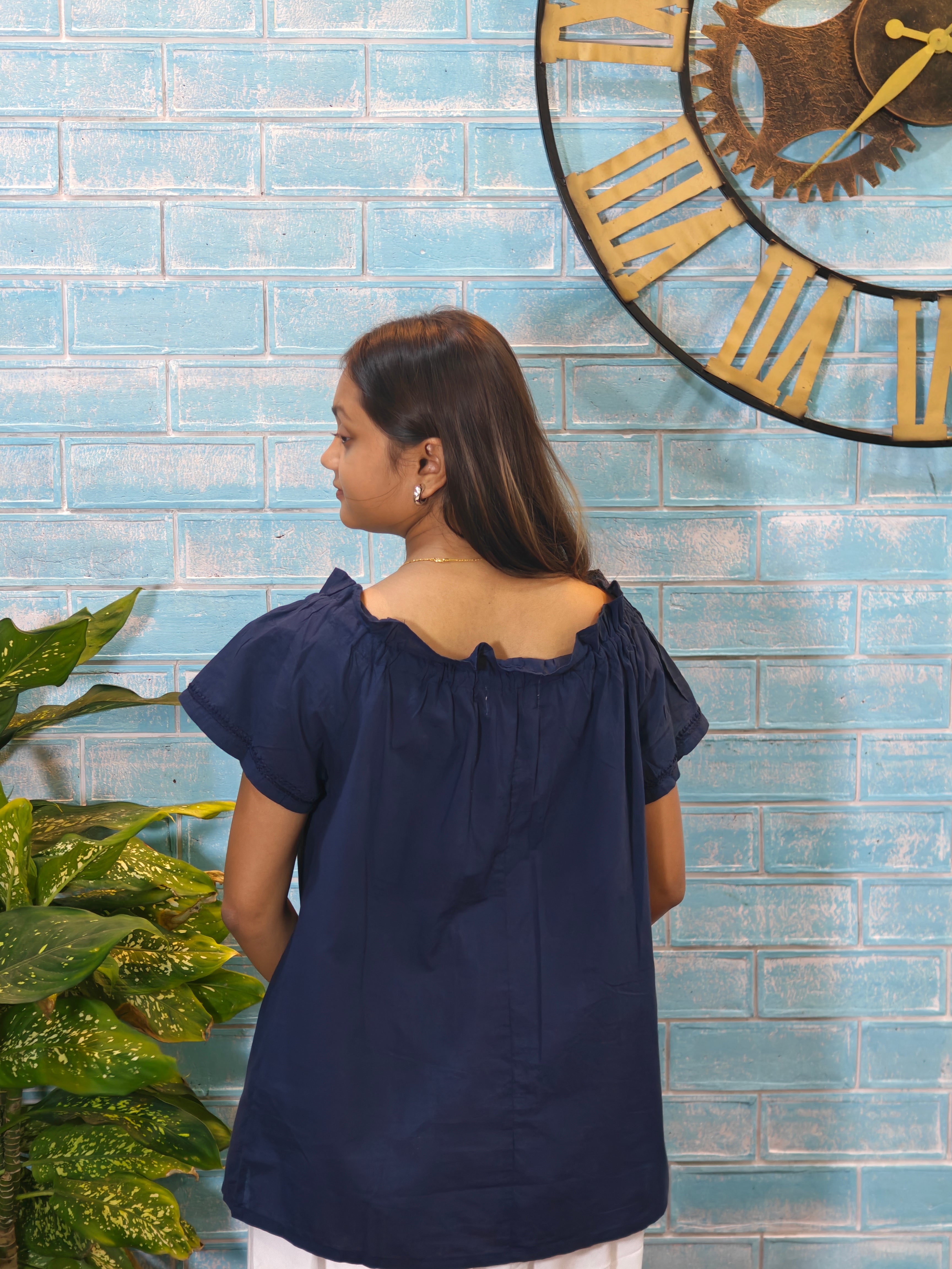 Navy Blue Short Sleeve Top