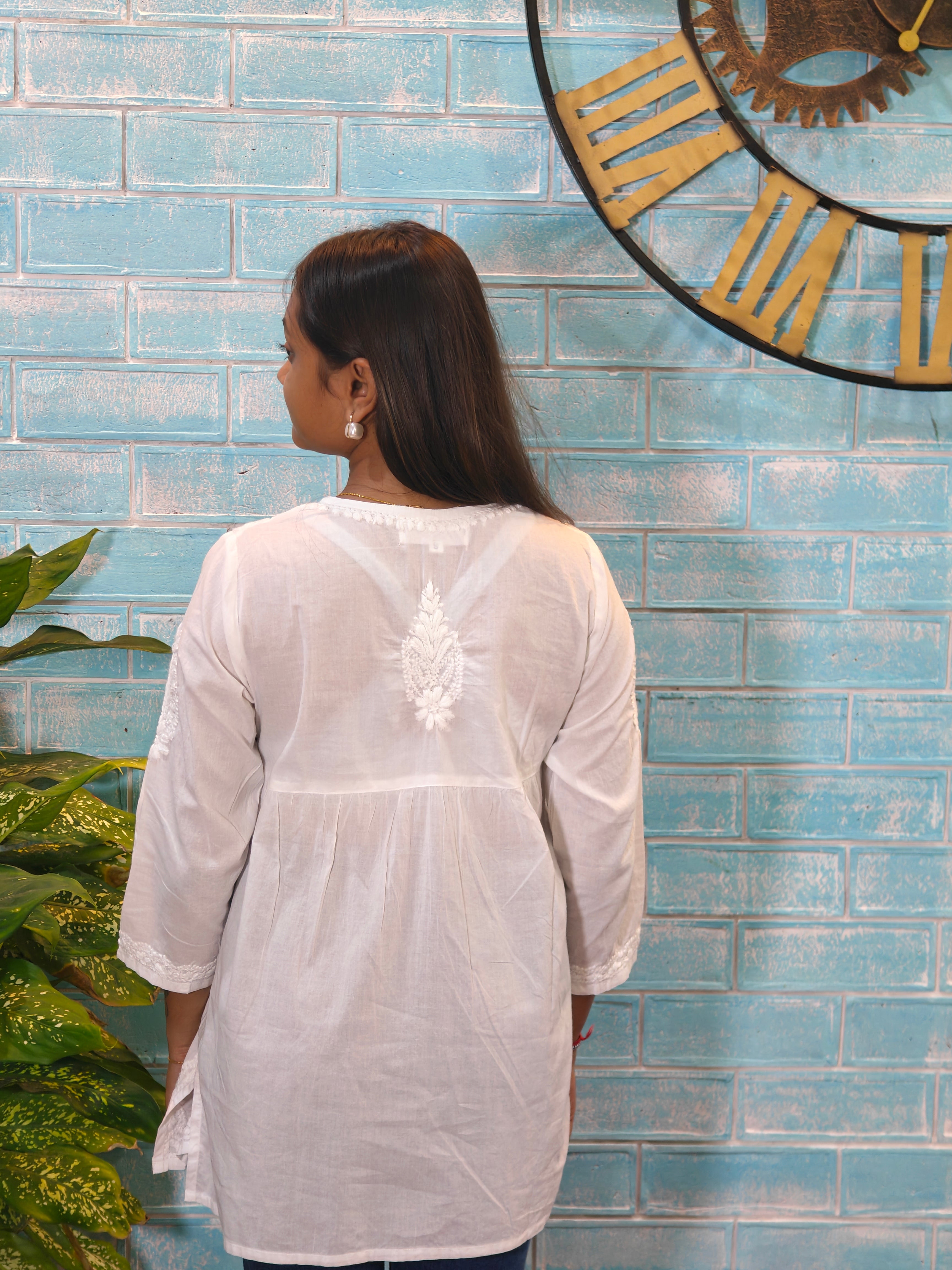 White w/white Embroidery Short Top