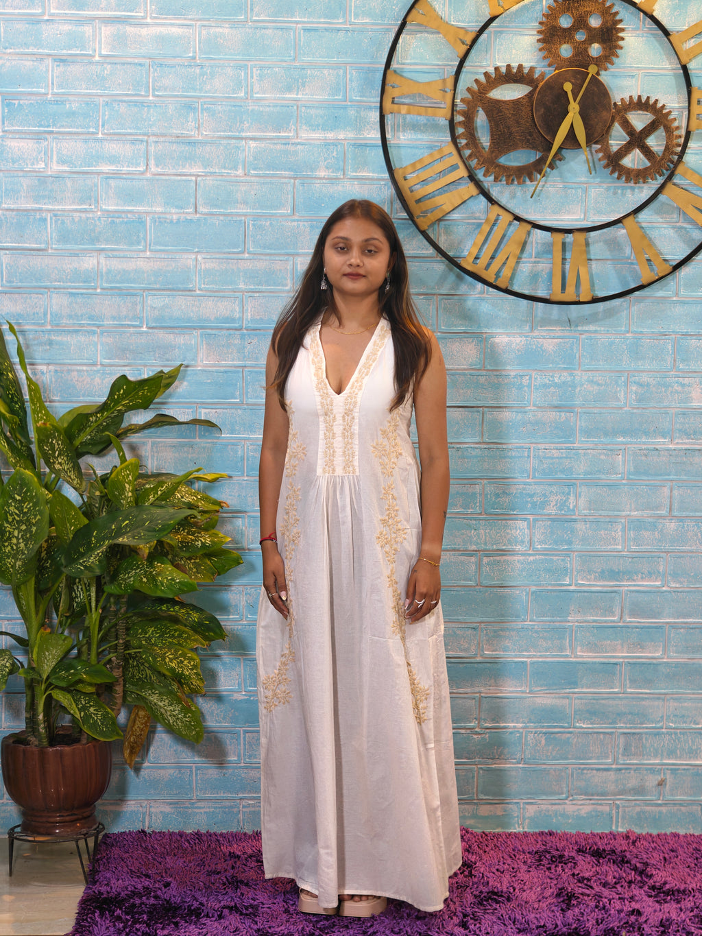 White Dress w/ Golden Embroidery