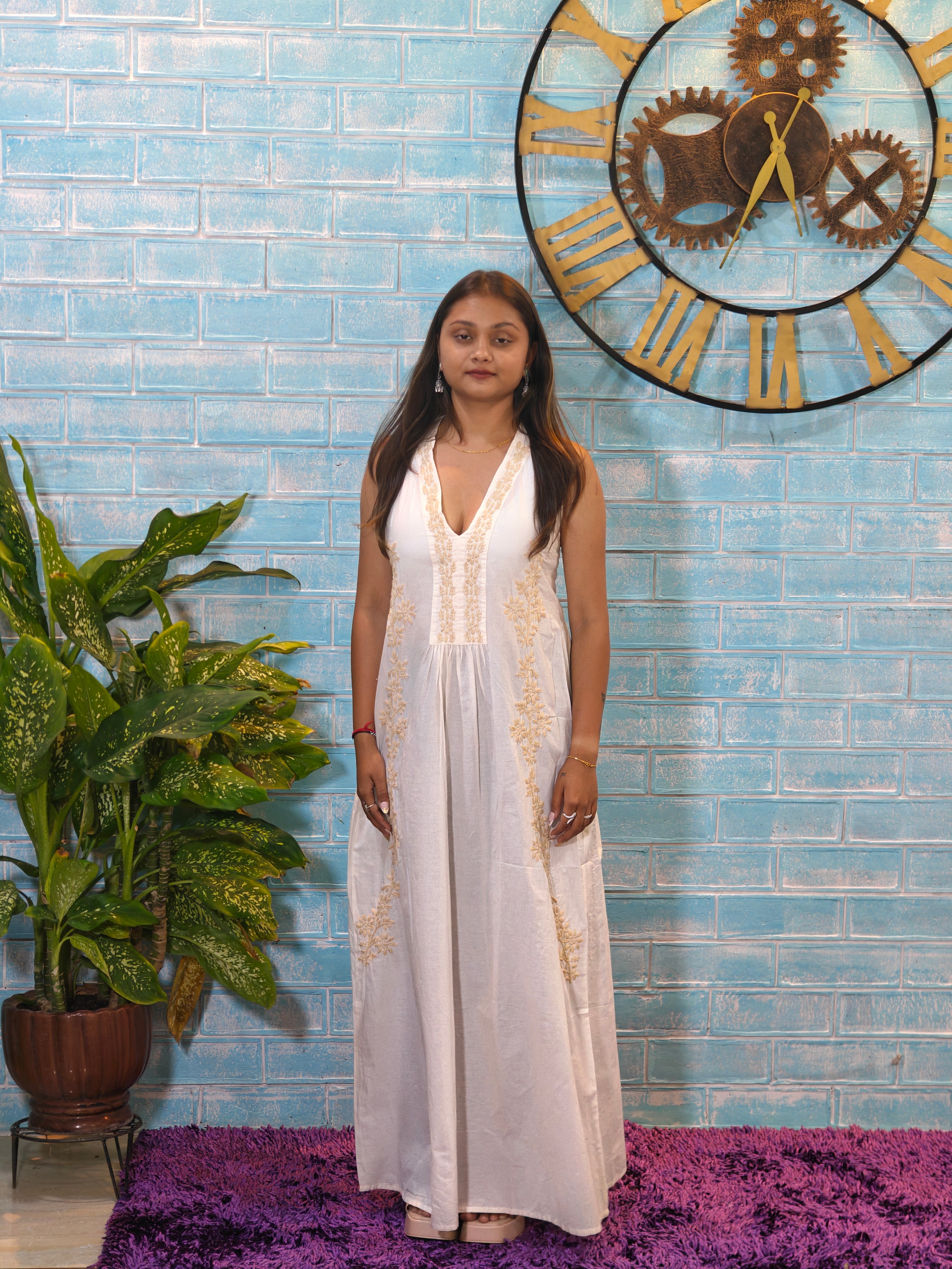 White Dress w/ Golden Embroidery