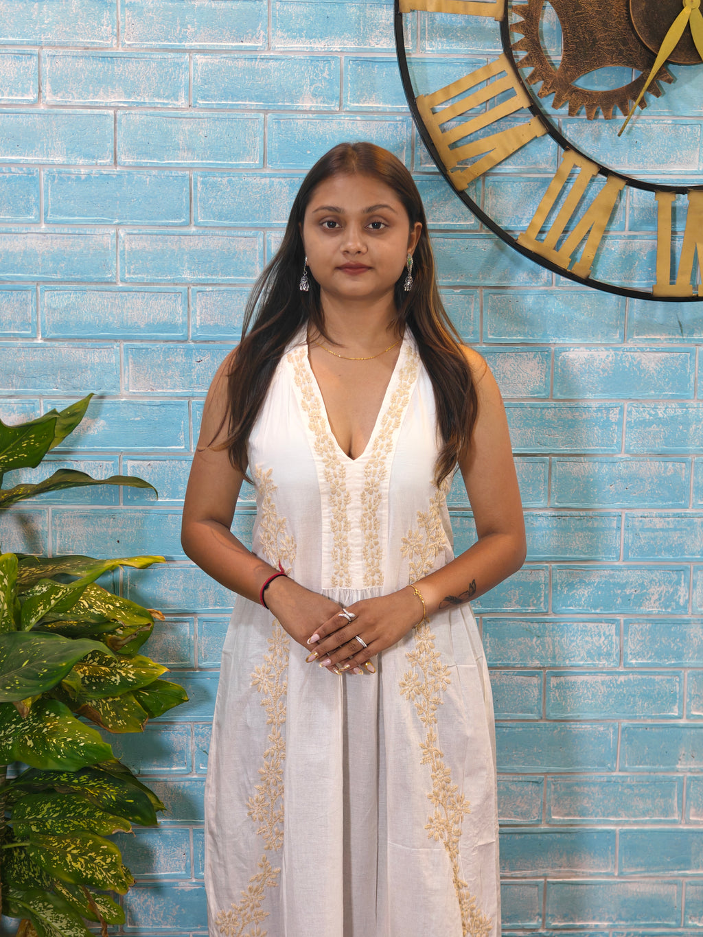 White Dress w/ Golden Embroidery