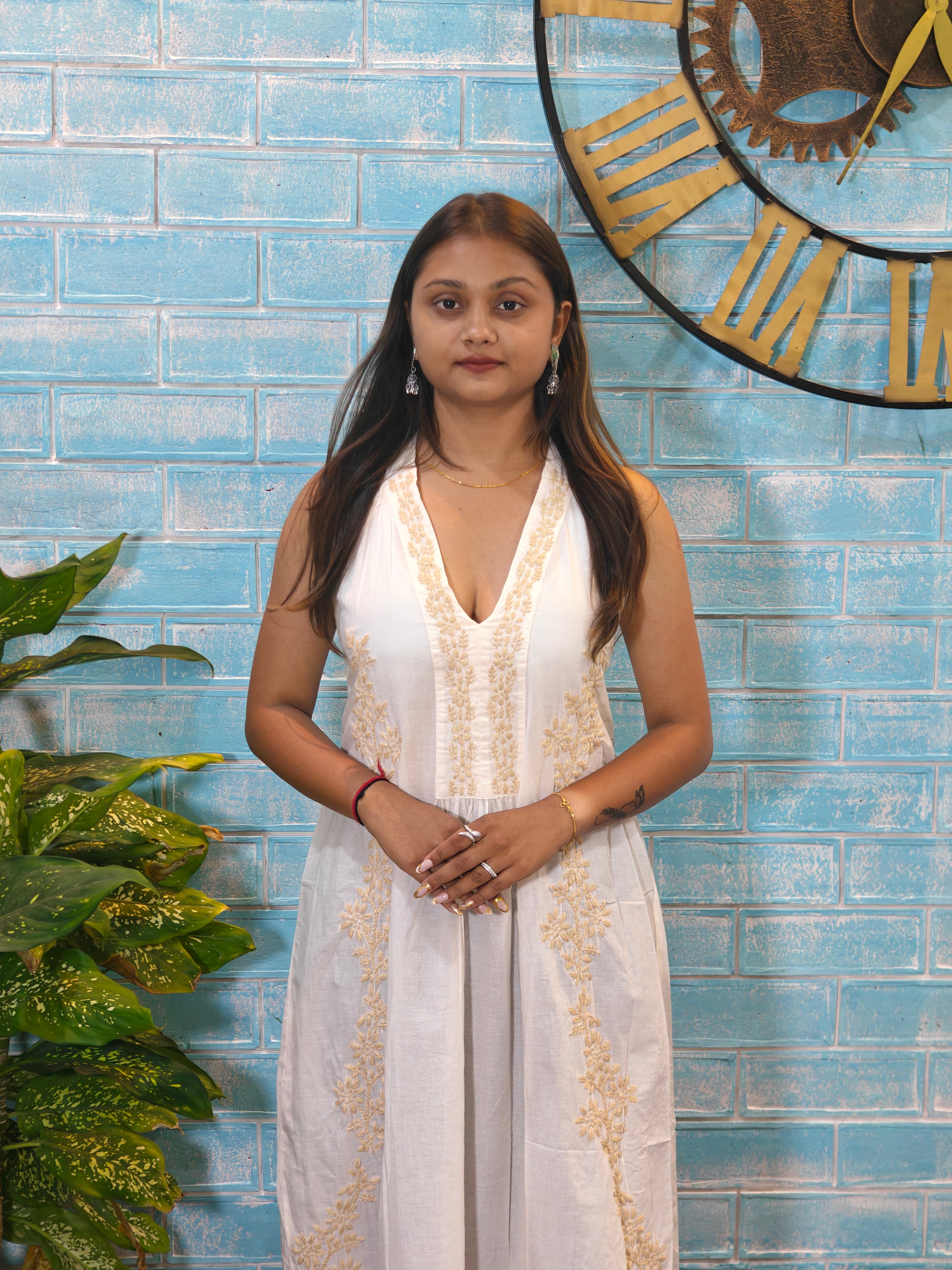 White Dress w/ Golden Embroidery