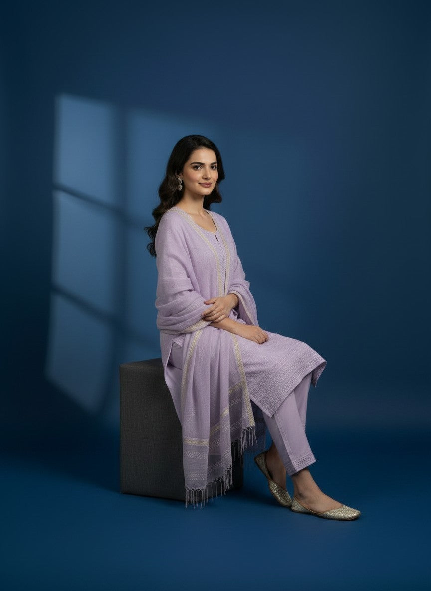 Skon Lavender Georgette Lucknowi Chikankari Unstitched Dress Material