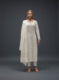 Skon White Mul Cotton Lucknowi Chikankari Unstitched Dress Material V2